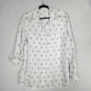 Charter Club Top Women's XL Linen White Paisley Roll Tab Sleeve Button Up Office - Picture 1 of 9