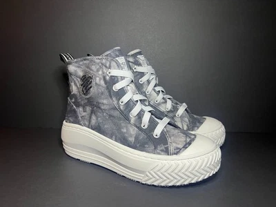 Justice Sport Grey & White High Top Zip & Lace Up Girls Canvas Sneakers Shoes 3 - Image 1 of 4