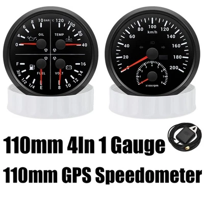 110mm GPS Speedometer 0-200KM/H Tachometer 8000RPM with 4in 1 Gauge For Car Boat - Image 1 of 4