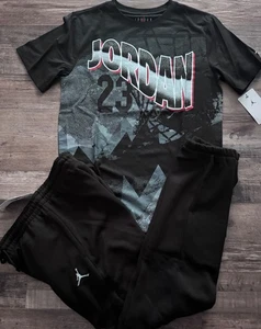 NWT Nike Air Jordan Boys YXL Black/Gray/White/Red Sweat Pants Set XL - Picture 1 of 4