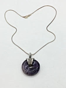 Sterling Silver 925 Necklace Amethyst Ring Pendant 16" Snake Chain  J38 P288 - Picture 1 of 12