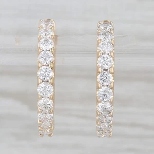 1.78ctw Diamond Hoop Earrings 14k Yellow Gold Snap Top Round Hoops - Picture 1 of 6