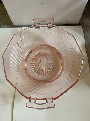 Vintage Imperial Glass Pink Depression "Twisted Optic" Two Handled Serving Bowl - Image 1 of 3