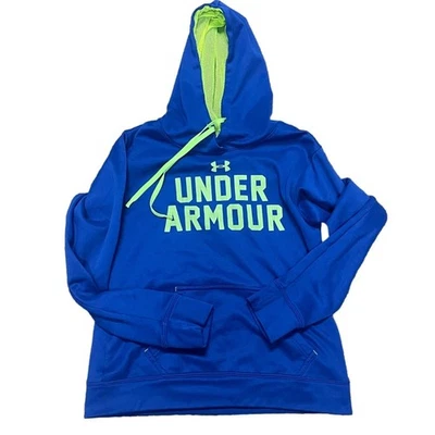 Under Armour Small Petite Blue Hoodie Neon Logo Pullover Sweatshirt - Image 1 of 4