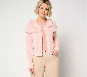 Me by Jennie Garth Folly Pointelle Cardigan-Charleston Rose-XL-A682123 - Picture 1 of 2