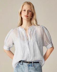 J. Top pintuck Crew para mujer con ribete de encaje en azul ramio talla XS CJ460 - Imagen 1 de 12