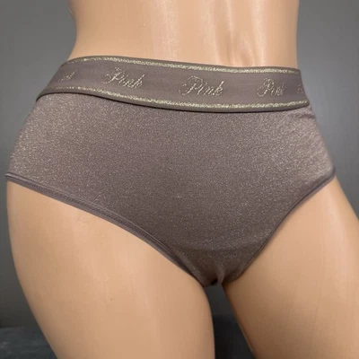 Nuevo Victoria’s Secret Rosa Bragas Marrón Dorado Brillante Calzoncillo Talla Grande Logo Banda Foto 1 de 4