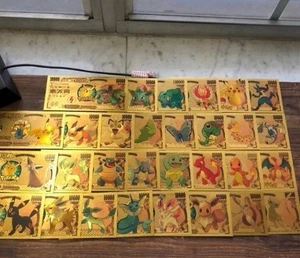 24k Gold Foil Plated Pokemon Banknote Set Anime Collectible 30pc - Picture 1 of 8