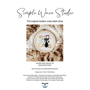 Black Cat Mid Century Atomic Cat Art Counted Cross Stitch Pattern KIT - Bild 1 von 6