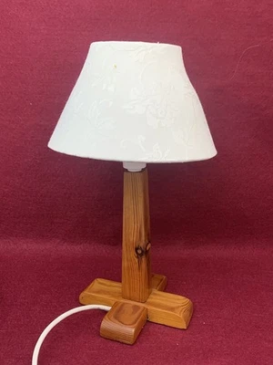 Rustic Vintage Handmade Wooden Table Lamp With Ivory Shade  - Image 1 of 4