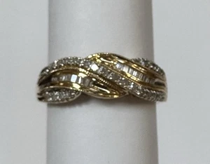ESTATE NATURAL ROUND AND BAGUETTE CUT DIAMOND BAND RING 14K YELLOW GOLD SIZE 8.2 - Picture 1 of 15