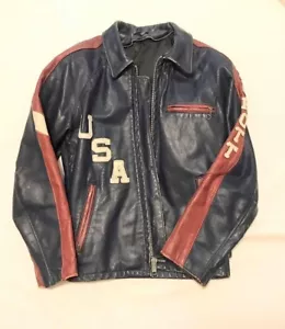 Schott USA Logo Line Riders Jacket Blouson Men Size 36 Navy Blue Red Vintage - Picture 1 of 11
