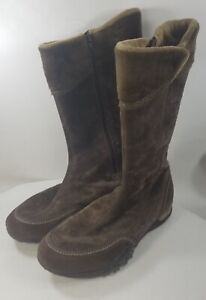 Adidas Torsion Winter Boots Women Brown Suede Fleece Lined size 9.5 zipper