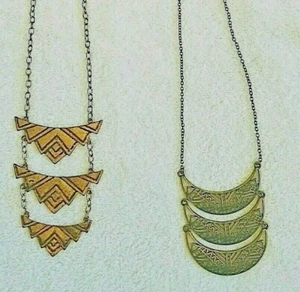 Lot of 2 Nice - Aztec Style Tribal Necklaces Bronze Colored Textured Designs - Picture 1 of 9
