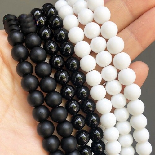 OFF WHITE Perline di pietra agate perline di vetro Tridacna bianche perline braccialetti fai da te 15"" 4 6 8 10 12 mm