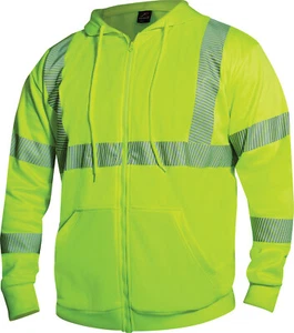 Safety Green Reflective High Visibility Full Zip Hoodie Performance Sweatshirt - Picture 1 of 2