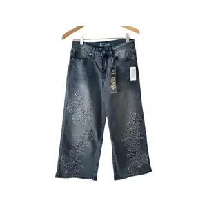 DG2 by Diane Gilman Wide Leg Crop Jeans bestickt ausgefranster Saum Chambray - Bild 1 von 9