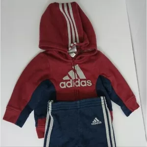 Adidas Baby Boy 2 Piece Track Suit 6 Months Burgundy Blue White - Picture 1 of 6