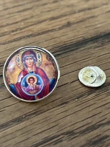 GROS PIN'S 2cm Métal Argenté Sainte Vierge Marie Icône Enfant Jesus - Picture 1 of 2