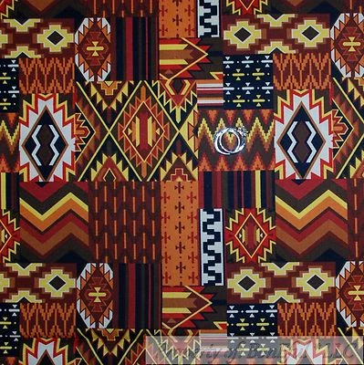BonEful Fabric FQ Cotton Quilt Brown Orange Yellow B&W Southwest Pattern Print L - Image 1 of 4