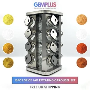 GEM+ | 16pcs Premium Stainless Steel Spice Jar With Rotating Carousel Stand Set - Picture 1 of 7