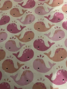 Adorable Pink Whales Flannel Fabric 50” X 43” - Picture 1 of 1