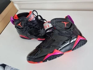 Nike Air Jordan 7 Retro Black Patent Leather Gloss/Bright crimson Size UK 5  - Picture 1 of 21