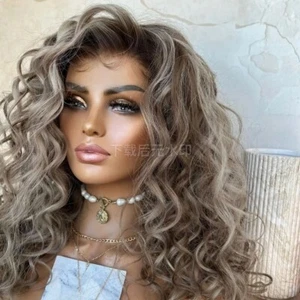 Braune Highlight Blonde Perücke tief lockig 13x4 Lace Front Echthaarperücke - Bild 1 von 4