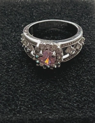 18K WHITE GOLD FILLED PINK TOPAZ FLOWER RING - Image 1 of 3