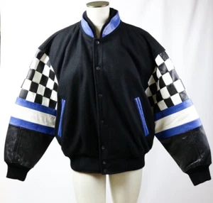 Burk's Bay Herren schwarz Wolle & Leder B&W karierte Ärmel Racing Jacke M neu ohne Etikett - Bild 1 von 7