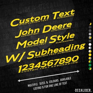 Custom Text John Deere Model Style w/ Subheading Sticker - Many Colours & Sizes - Picture 1 of 17