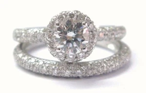 Halo Round Cut Diamond Engagement Wedding Set White Gold 2-Ring 1.15CT SIZEABLE - Picture 1 of 5