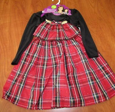 NUEVO CONJUNTO DE VESTIDO DOLLIE & ME MODA A JUEGO NIÑAS ROJO A CUADROS Y NEGRO TALLA 5 6X Foto 1 de 3