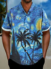 Button Up Shirt Men Starry Night Blue Hawaiian Beach Vacation Casual Party Dress