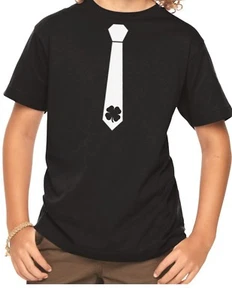 Youth Lucky Tie Shirt Party T-Shirt Shamrock Saint Patrick's Day Gift Boys Kids - Picture 1 of 6