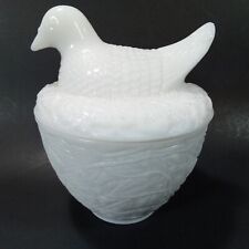 White Milk Glass Bird On Nest Lidded Powder Jar Candy Nut Dish Trinket Bowl Avon