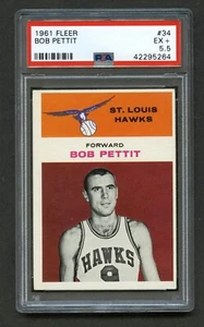 1961 Fleer Basketball BOB PETTIT RC #34 PSA 5.5 EX+ St Louis Hawks Rookie - Picture 1 of 2