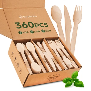 Disposable Wooden Cutlery Set 360 PCS - Picture 1 of 7