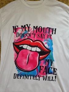 Size Medium Tshirt - Mouth, Funny Slogan, OVERSIZED, Short Sleeve, Stretch(219) - Picture 1 of 10