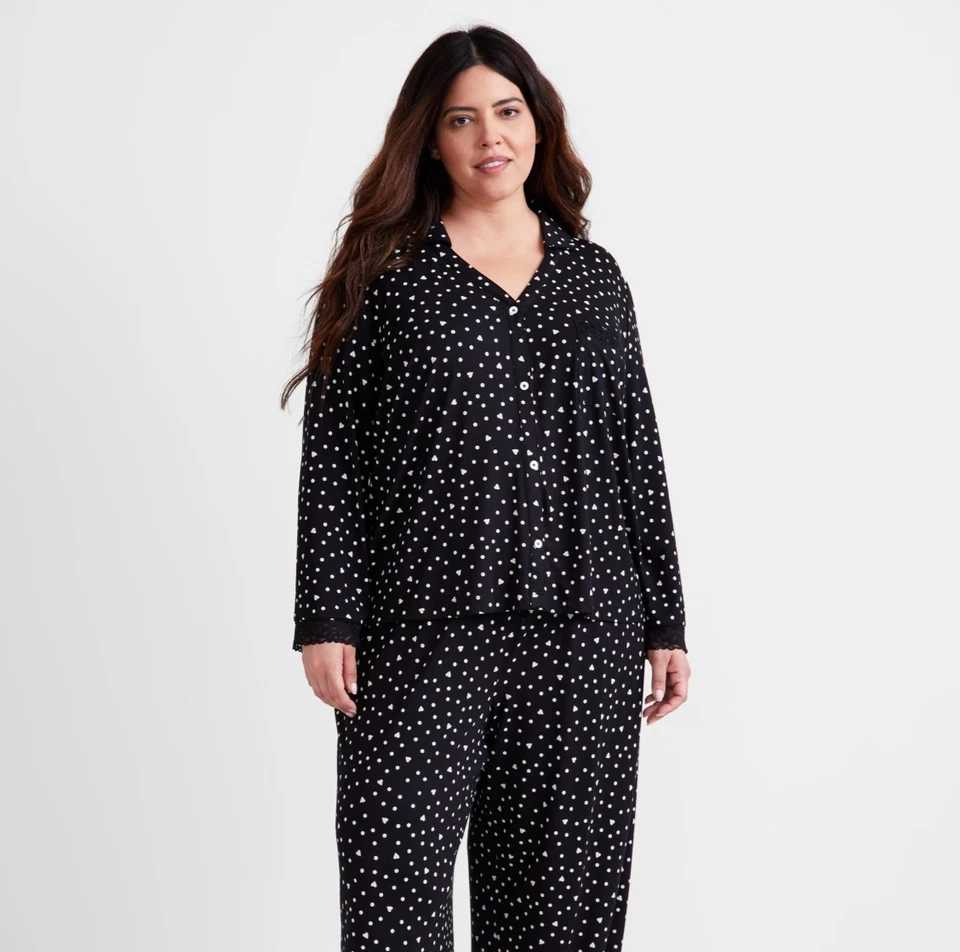 Top de pijama tejido con cuello talla grande State of Day Intimates para mujer 3X punto negro Foto 1 de 4