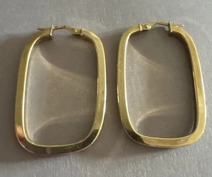 9ct Yellow Gold 375 Rectangle Hoop Earrings Italy Modern Design 39mm x 24mm - Picture 1 of 24