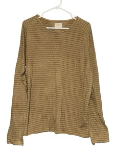 NUDIE Jeans Camicia Raglan Cotone Organico Manica Lunga Uomo XL Marrone Rigato - Foto 1 di 5