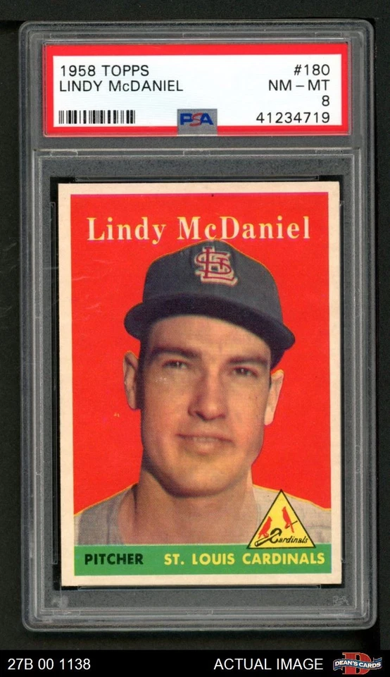 1958 Topps #180 Lindy McDaniel Cardinals PSA 8 - NM/MT - Image 1 of 1
