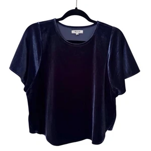 Madewell Size Small Blue Short Sleeve Casual Boho Velvet Butterfly Blouse Top - Picture 1 of 6