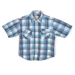 Roper Boys Youth Pearl Snap Shirt Sz Small 6-7 Plaid Short Sleeve Western Blue - Picture 1 of 15
