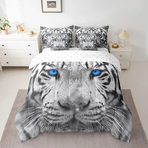 White Tiger Bett in einer Tasche King Size Bettdecken-Set 7-teilig, Wild Safari Thema B... - Bild 1 von 7