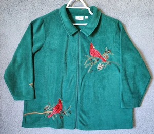 Quacker Factory Women's Sz 3X Full Zip Fleece Jacket Embroidered Cardinals Green - Picture 1 of 12