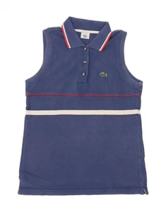 LACOSTE Womens Graphic Sleeveless Polo Shirt Size 44 Large Blue Striped DU54 - Picture 1 of 7
