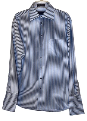 Claiborne Blue Stripe French Cuff Dress Shirt Sz L 16 34/35 EC Worn By Actor - Image 1 of 4