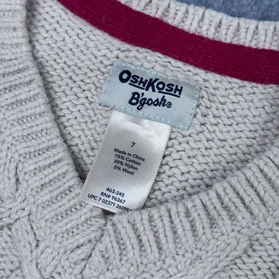 Oshkosh B'gosh Algodón Lana Beige Tejido con Cable Suéter Chaleco Niños Talla 7 Academia Foto 1 de 4